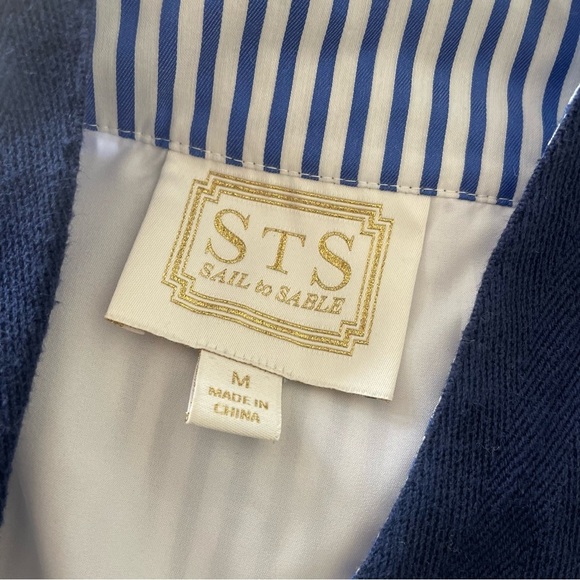 STS Woven Band Collar Split V-Neck Sleeveless Contrast Trim Tunic Shift Dress M - Picture 6 of 8